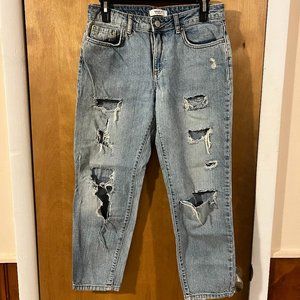 Forever 21 Los Angeles Women's Blue Distressed Ripped Mid-Rise Denim Jeans 26